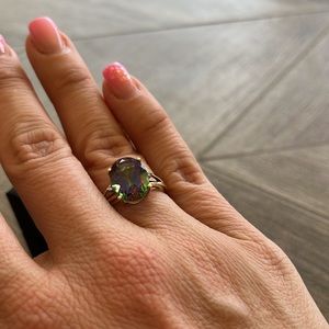 Mystic Topaz and Diamond Accent Oval Ring in 14k Gold